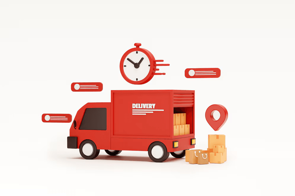 red delivery car deliver express shipping fast delivery background 3d rendering illustration 56104 1910